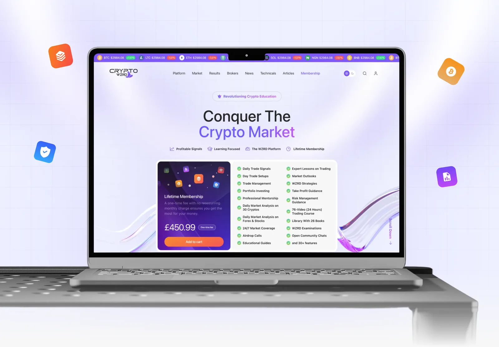 Cryptowzrd crypto education platform on a laptop
